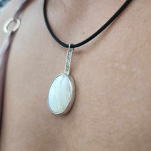 Load image into Gallery viewer, READY TO SHIP Bezel set Mother of Pearl Necklace with Pasifika detail- 925 Sterling Silver FJD$
