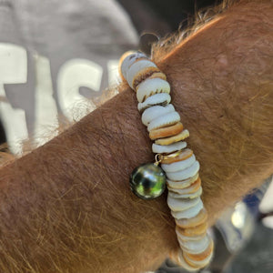 READY TO SHIP Fiji Saltwater Pearl & Shell Money Stretch Bracelet FJD$