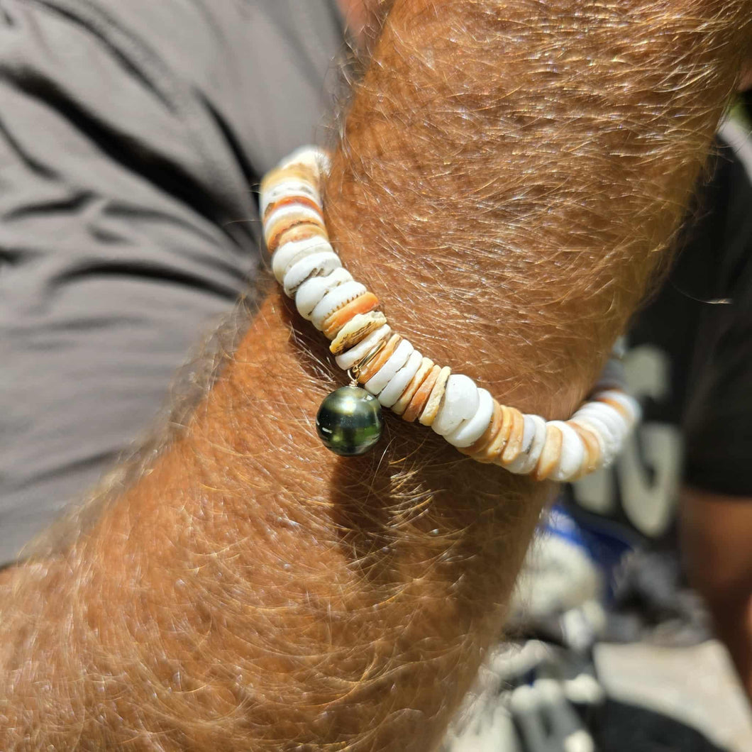 READY TO SHIP Fiji Saltwater Pearl & Shell Money Stretch Bracelet FJD$