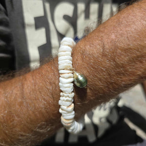 READY TO SHIP Fiji Saltwater Pearl & Shell Money Stretch Bracelet FJD$