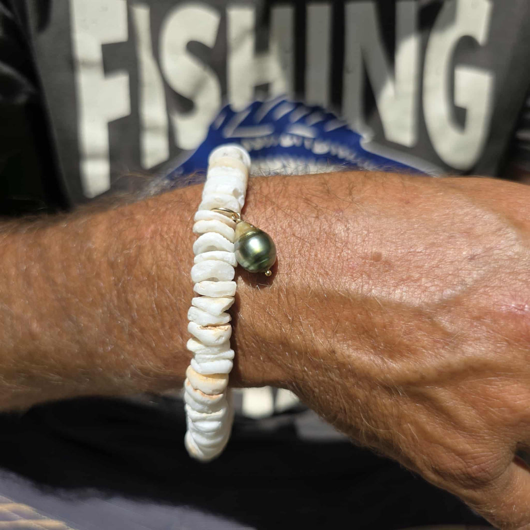 READY TO SHIP Fiji Saltwater Pearl & Shell Money Stretch Bracelet FJD$