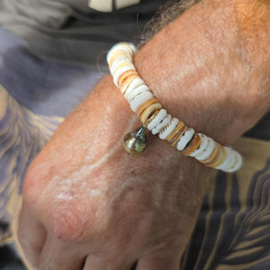 READY TO SHIP Fiji Saltwater Pearl & Shell Money Stretch Bracelet FJD$