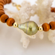 Load image into Gallery viewer, READY TO SHIP Wooden Bead Saltwater Pearl Bracelet in 14k Gold Fill - FJD$
