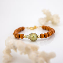 Load image into Gallery viewer, READY TO SHIP Wooden Bead Saltwater Pearl Bracelet in 14k Gold Fill - FJD$
