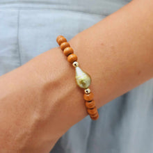 Load image into Gallery viewer, READY TO SHIP Wooden Bead Saltwater Pearl Bracelet in 14k Gold Fill - FJD$
