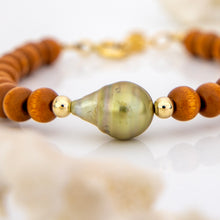 Load image into Gallery viewer, READY TO SHIP Wooden Bead Saltwater Pearl Bracelet in 14k Gold Fill - FJD$
