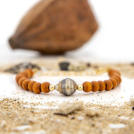 READY TO SHIP Wooden Bead Saltwater Pearl Bracelet in 14k Gold Fill - FJD$