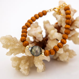 CONTACT US TO RECREATE THIS SOLD OUT STYLE Wooden Bead Saltwater Pearl Bracelet in 14k Gold Fill - FJD$