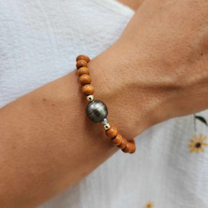 CONTACT US TO RECREATE THIS SOLD OUT STYLE Wooden Bead Saltwater Pearl Bracelet in 14k Gold Fill - FJD$