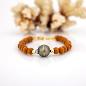 CONTACT US TO RECREATE THIS SOLD OUT STYLE Wooden Bead Saltwater Pearl Bracelet in 14k Gold Fill - FJD$