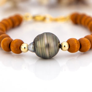 CONTACT US TO RECREATE THIS SOLD OUT STYLE Wooden Bead Saltwater Pearl Bracelet in 14k Gold Fill - FJD$