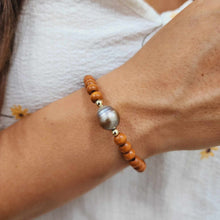 Load image into Gallery viewer, READY TO SHIP Wooden Bead Saltwater Pearl Bracelet in 14k Gold Fill - FJD$
