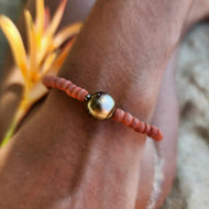 READY TO SHIP Wooden Bead Saltwater Pearl Bracelet in 14k Gold Fill - FJD$