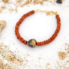 Load image into Gallery viewer, READY TO SHIP Wooden Bead Saltwater Pearl Bracelet in 14k Gold Fill - FJD$
