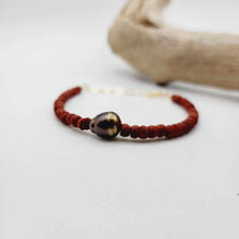 Load image into Gallery viewer, READY TO SHIP Wooden Bead Saltwater Pearl Bracelet in 14k Gold Fill - FJD$
