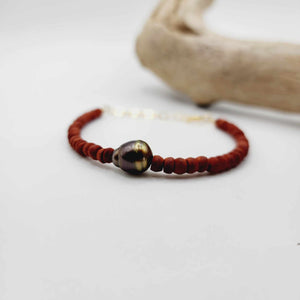 READY TO SHIP Wooden Bead Saltwater Pearl Bracelet in 14k Gold Fill - FJD$
