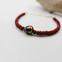 Load image into Gallery viewer, READY TO SHIP Wooden Bead Saltwater Pearl Bracelet in 14k Gold Fill - FJD$

