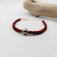 Load image into Gallery viewer, READY TO SHIP Wooden Bead Saltwater Pearl Bracelet in 14k Gold Fill - FJD$
