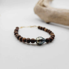 Load image into Gallery viewer, READY TO SHIP Wooden Bead Saltwater Pearl Bracelet in 14k Gold Fill - FJD$
