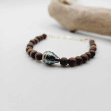 Load image into Gallery viewer, READY TO SHIP Wooden Bead Saltwater Pearl Bracelet in 14k Gold Fill - FJD$
