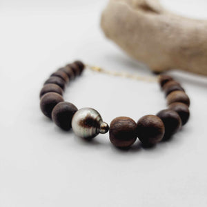 CONTACT US TO RECREATE THIS SOLD OUT STYLE Wooden Bead Saltwater Pearl Bracelet in 14k Gold Fill - FJD$