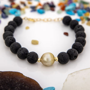 READY TO SHIP Unisex Civa Fiji Pearl &  Lava Stone Bracelet - 14k Gold Fill FJD$