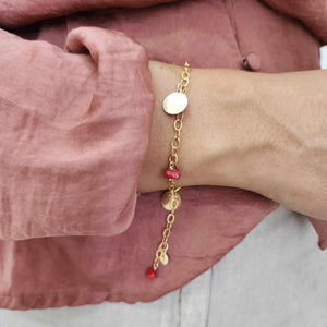 CUSTOM ENGRAVABLE Charm & Red Coral Bracelet - 14k Gold Fill FJD$