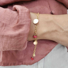 Load image into Gallery viewer, CUSTOM ENGRAVABLE Charm &amp; Red Coral Bracelet - 14k Gold Fill FJD$
