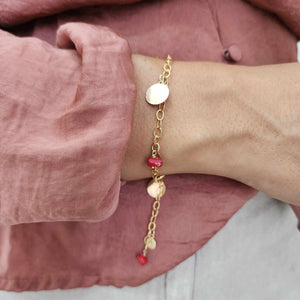 CUSTOM ENGRAVABLE Charm & Red Coral Bracelet - 14k Gold Fill FJD$