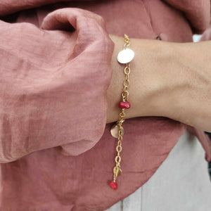 CUSTOM ENGRAVABLE Charm & Red Coral Bracelet - 14k Gold Fill FJD$