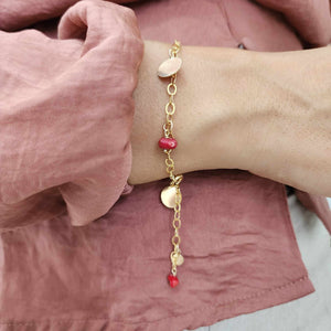 CUSTOM ENGRAVABLE Charm & Red Coral Bracelet - 14k Gold Fill FJD$