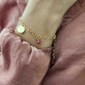CUSTOM ENGRAVABLE Charm & Red Coral Bracelet - 14k Gold Fill FJD$