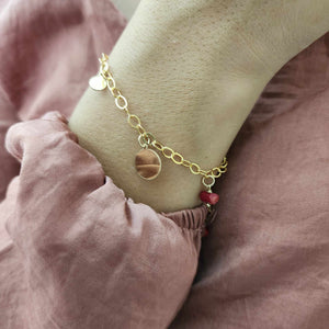 CUSTOM ENGRAVABLE Charm & Red Coral Bracelet - 14k Gold Fill FJD$