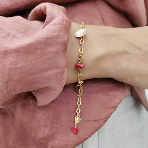 CUSTOM ENGRAVABLE Charm & Red Coral Bracelet - 14k Gold Fill FJD$