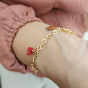 CUSTOM ENGRAVABLE Charm & Red Coral Bracelet - 14k Gold Fill FJD$