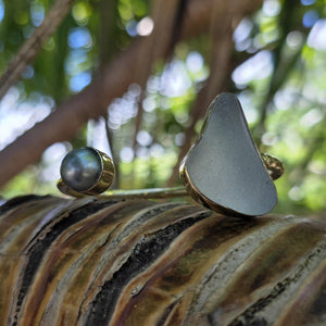 READY TO SHIP Civa Fiji Saltwater Bezel Set Pearl & Seaglass Cuff - 14k Gold Fill FJD$