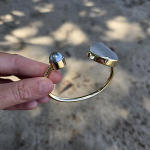 READY TO SHIP Civa Fiji Saltwater Bezel Set Pearl & Seaglass Cuff - 14k Gold Fill FJD$