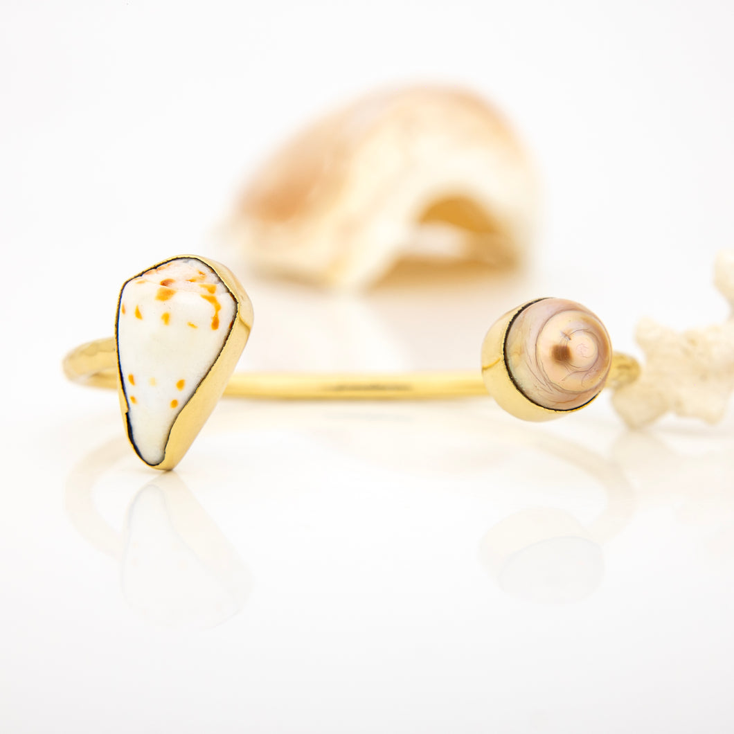 READY TO SHIP Civa Fiji Saltwater Bezel Set Pearl & Shell Cuff - 14k Gold Fill FJD$