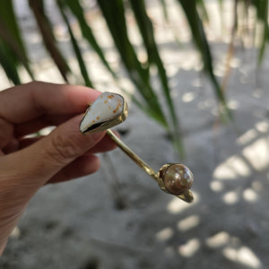 READY TO SHIP Civa Fiji Saltwater Bezel Set Pearl & Shell Cuff - 14k Gold Fill FJD$