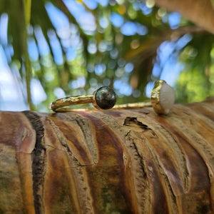 READY TO SHIP Civa Fiji Saltwater Bezel Set Pearl & Shell Cuff - 14k Gold Fill FJD$