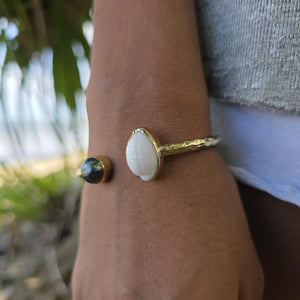READY TO SHIP Civa Fiji Saltwater Bezel Set Pearl & Shell Cuff - 14k Gold Fill FJD$