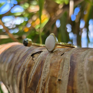 READY TO SHIP Civa Fiji Saltwater Bezel Set Pearl & Shell Cuff - 14k Gold Fill FJD$