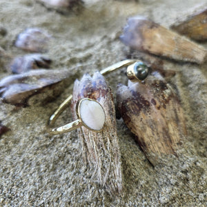 READY TO SHIP Civa Fiji Saltwater Bezel Set Pearl & Shell Cuff - 14k Gold Fill FJD$