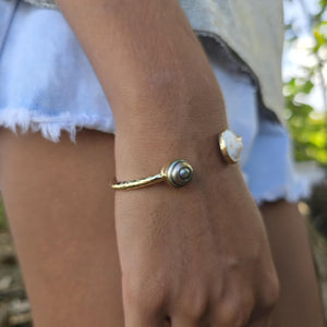 READY TO SHIP Civa Fiji Saltwater Bezel Set Pearl & Shell Cuff - 14k Gold Fill FJD$