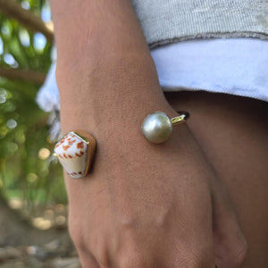 READY TO SHIP Civa Fiji Saltwater Bezel Set Pearl & Shell Cuff - 14k Gold Fill FJD$