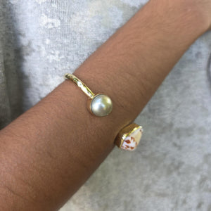 READY TO SHIP Civa Fiji Saltwater Bezel Set Pearl & Shell Cuff - 14k Gold Fill FJD$