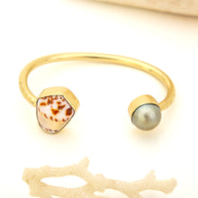 Load image into Gallery viewer, READY TO SHIP Civa Fiji Saltwater Bezel Set Pearl &amp; Shell Cuff - 14k Gold Fill FJD$
