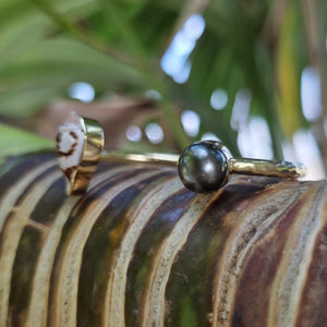 READY TO SHIP Civa Fiji Saltwater Bezel Set Pearl & Shell Cuff - 14k Gold Fill FJD$