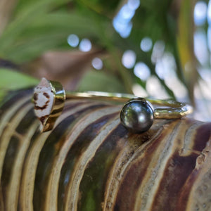 READY TO SHIP Civa Fiji Saltwater Bezel Set Pearl & Shell Cuff - 14k Gold Fill FJD$