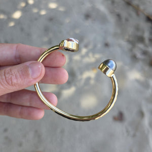 READY TO SHIP Civa Fiji Saltwater Bezel Set Pearl & Shell Cuff - 14k Gold Fill FJD$